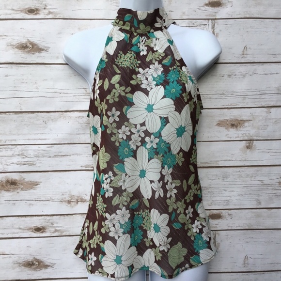 Floral Print Sheer Sexy Plunging Back Halter Top - Picture 3 of 5